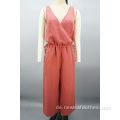 Women Casual V-Ausschnitt mit weiten Beinhülsen und Jumpsuit